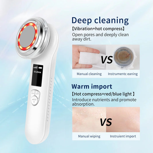 4-in-1 Skin Care Device with Deep Cleaning Cooling Therapy Warm Massage And Nutrient Delivery Modes Easy to Use Digital Screen