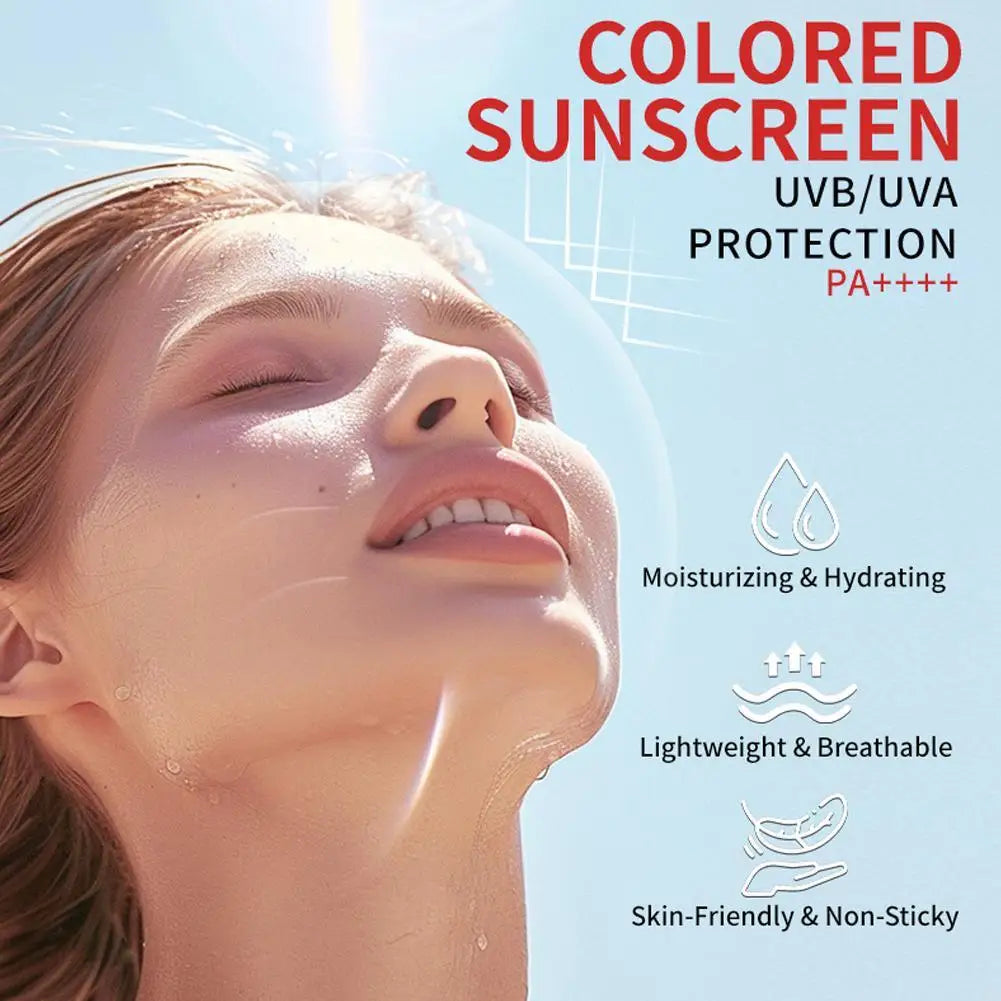 Colored Sunscreen UVB/UVA Protection Tinted Sunscreen SPF50 PA++++ Refreshing, Non-Greasy Waterproof & Sweatproof
