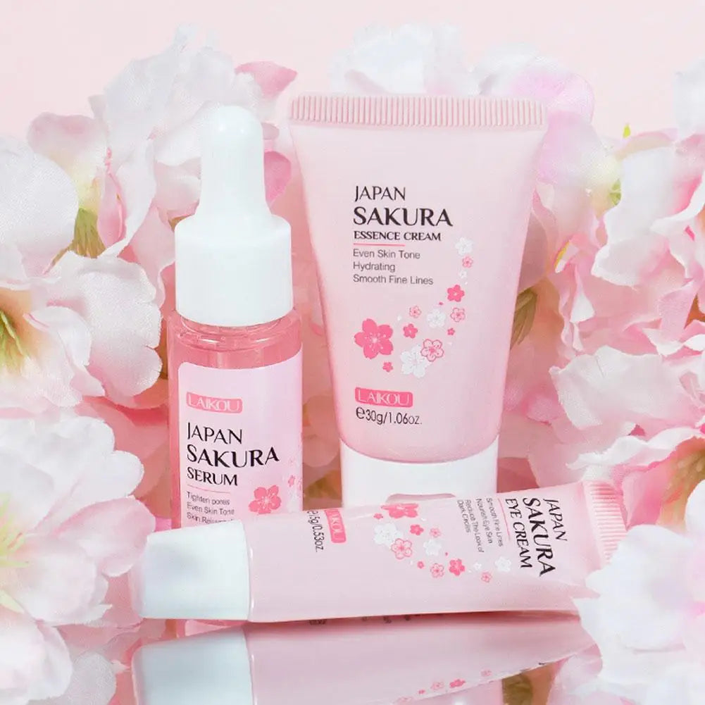 Women 3pcs Kit Sakura Skin Care Sets Face Cream Face Essence Eye Serum Face Skin Care Set Product Gift box